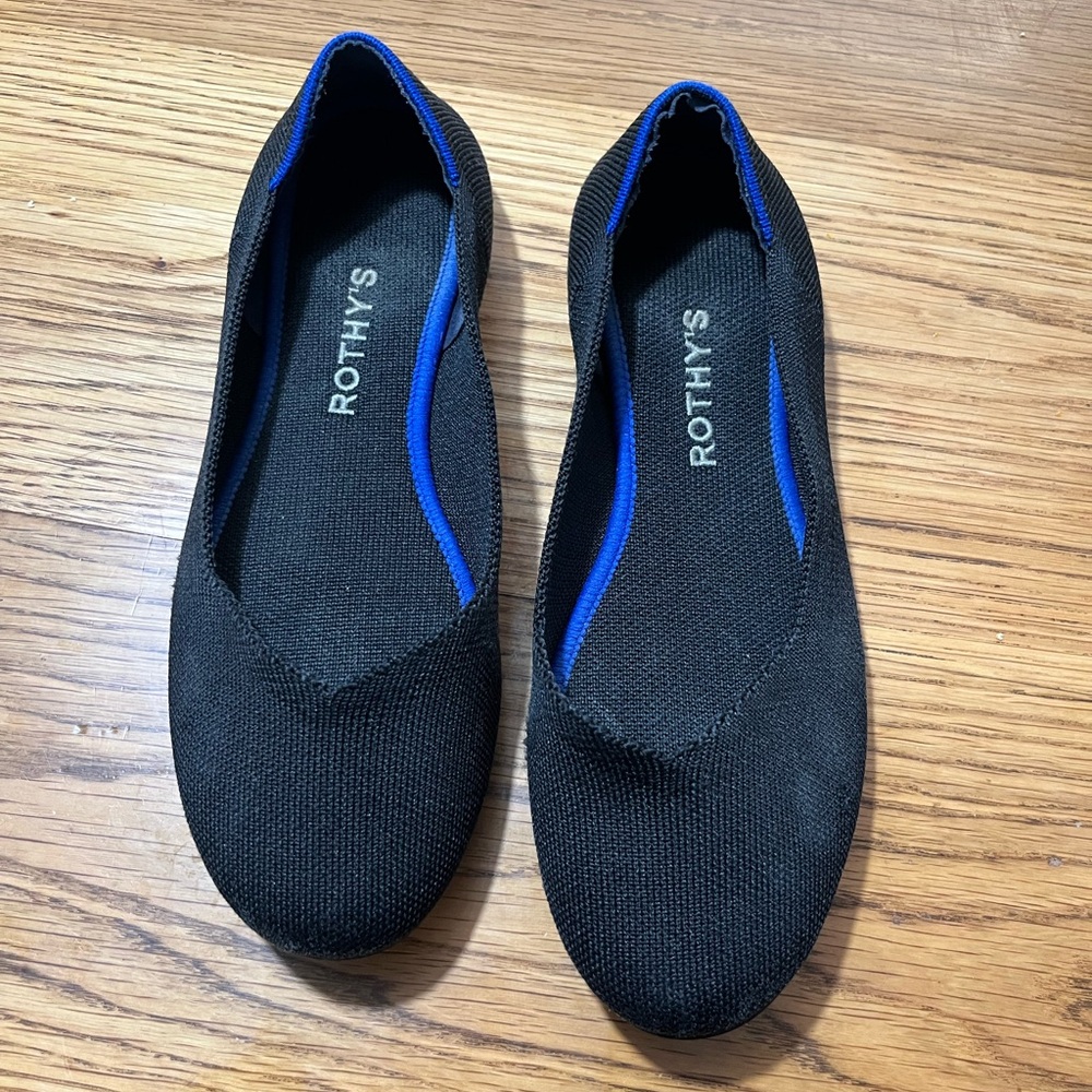 Rothy’s The Flat Black | Blue Halo Trim | Women’s 8.5 | Round Toe